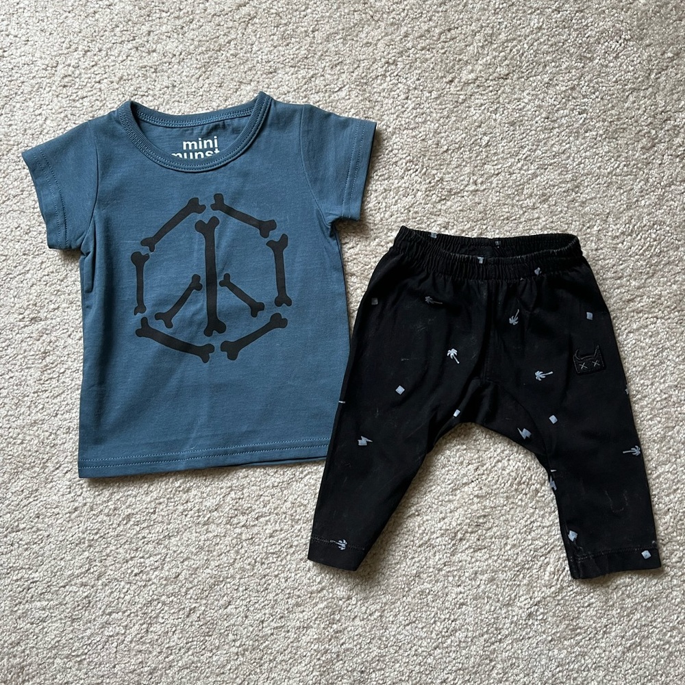 Mini Munster baby outfit 0/3 short sleeve tee shirt and pants